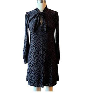 Calvin Klein women's 10 zebra print velvet burnout neck tie long sleeve midi EUC